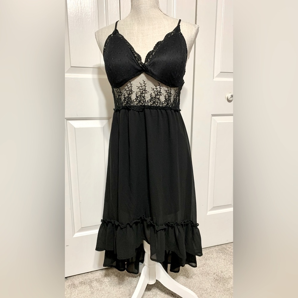Whimsigoth Ruffly Lace Dark Fairy Dress Medium Hi Low